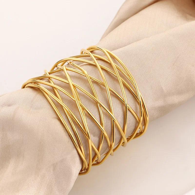 New Creative Mental Napkin Rings Art Circle Hollow Gold Round Western Handcrafted Home Weddings Table Decoration Napkin Rings