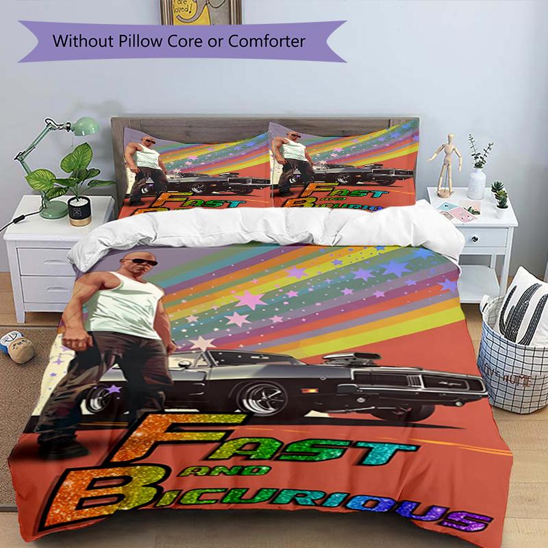 3pcs Duvet Cover Set (1*Duvet Cover + 2*Pillowcase, Without Core), Fast & Furious Print Bedding Set, Bedroom Decor, All‑Season, Birthday Gift