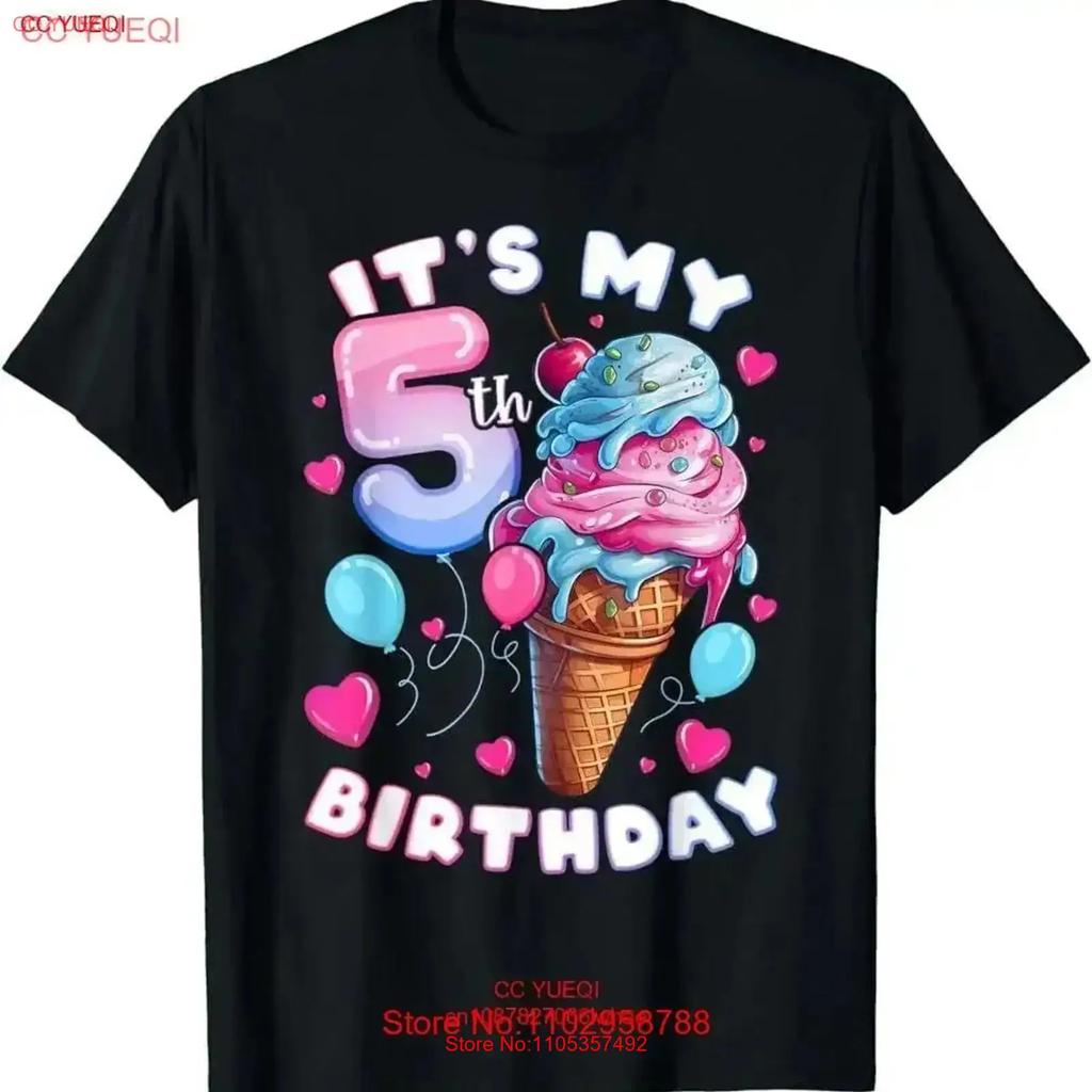 5th Birthday Girl 5 Years Ice Cream Number T Shirt Vintage Fashion Comfortable Soft Casual Slightly Breathable