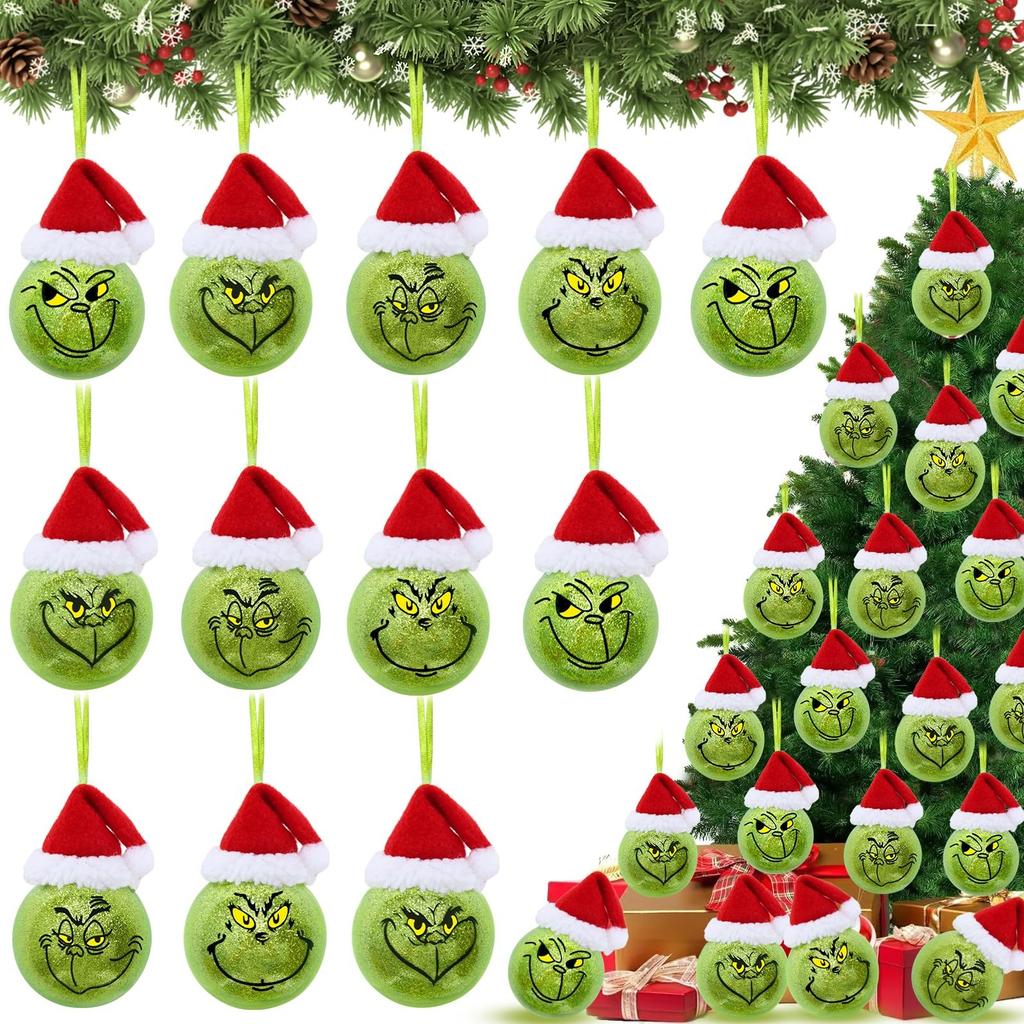 12PCS-Pack Of Christmas Decoration Christmas Tree Ornaments With Green Hair, Cute Decoration Props