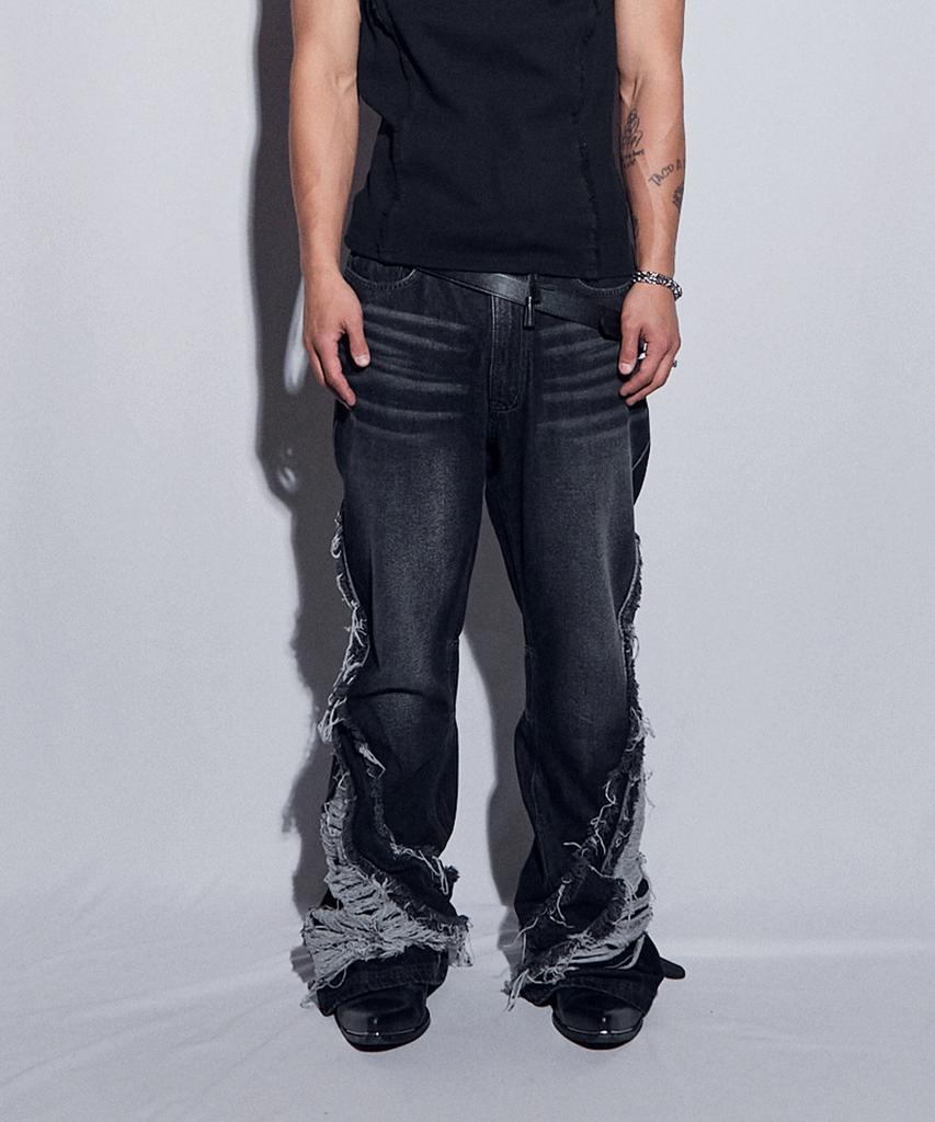 BLR Destroyed Crush Double Line Washing Denim Pants (Men)