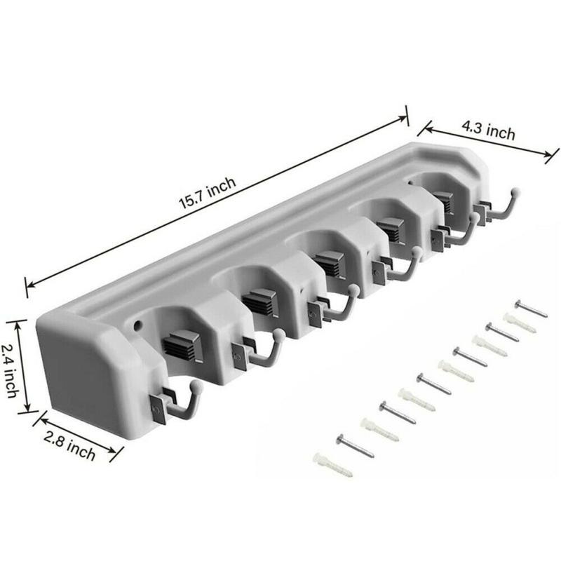 Держатель для швабры, метлы, 5 слотов, 6 крючков, органайзер для сада и гаража для организации инструментов для уборки