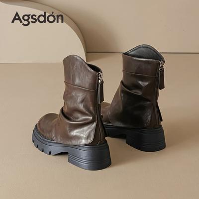 Augustine платформа короткие ботинки женские 2025 новая осень средняя труба ботинки Мартин коричневые брюки британские западные ботинки