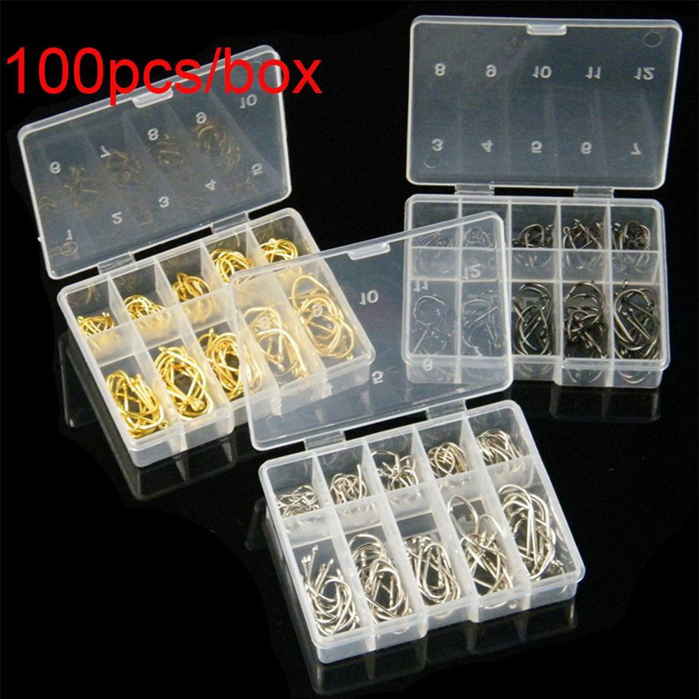100Pcs 1 Box New Carbon Steel 10 Sizes Fish Bait Fishing Hooks Durable Head Fishook