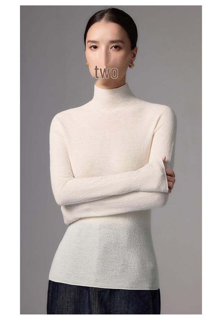 Women's High-Neck Slim Fit Wool Sweater - Snowflake Design, Machine Washable, Thin Knit, Long-Sleeve, Perfect for Spring and Autumn