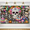 One piece, photo backdrop cloth, with the theme of "Day of the Dead" skull theme, and decorated with balloons.zyc