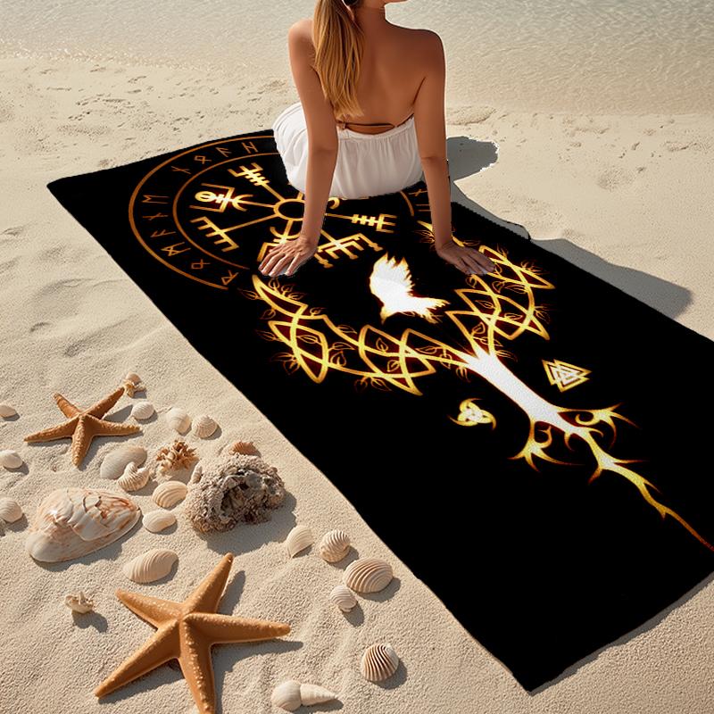 Viking Runes & Tree of Life Fashion Beach Towel: Ideal for Summer Adventures Soft, absorbent and quick drying suitable for swimming and bathing