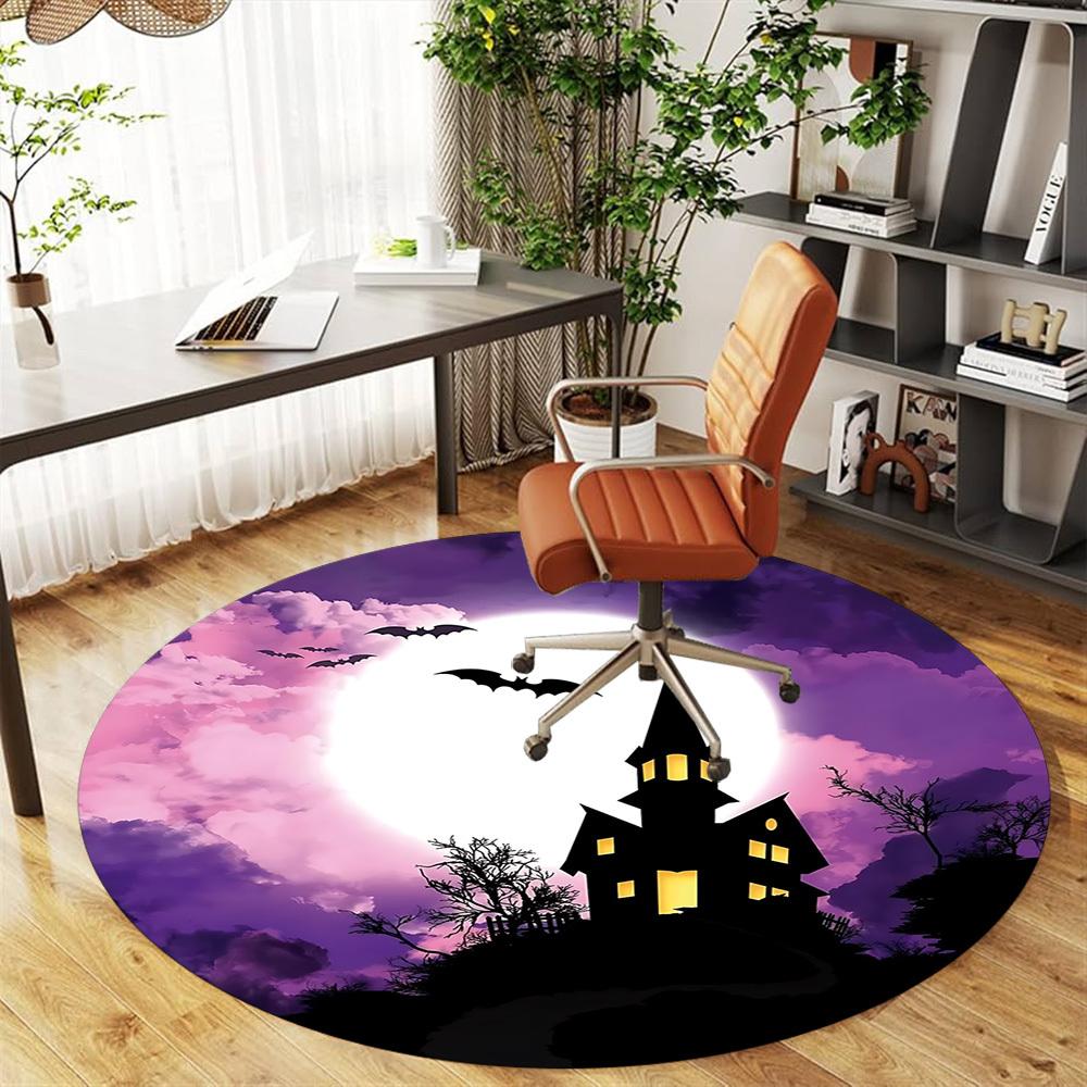 1pc haunted house moonlight Round Chair mat Area Rug - Non-Slip, Floor Mat for Office, Bedroom, and Indoor Decor c1125546