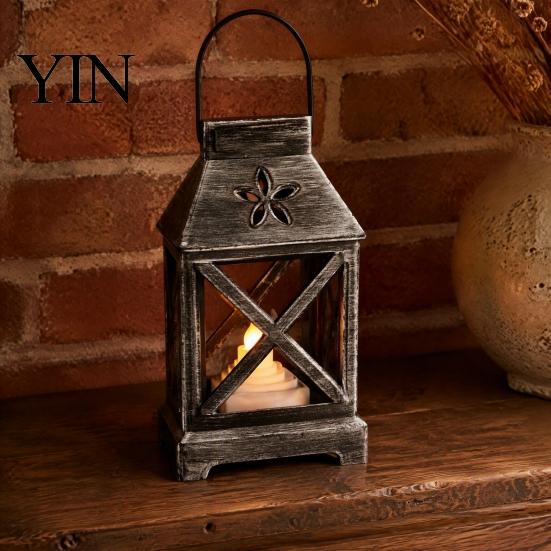 Portable Decorative Lamp Lantern with LED Candle, Battery Operated Flickering Flame Lamp, Vintage Bedside Night Light for Kids Hanging Lanterns,