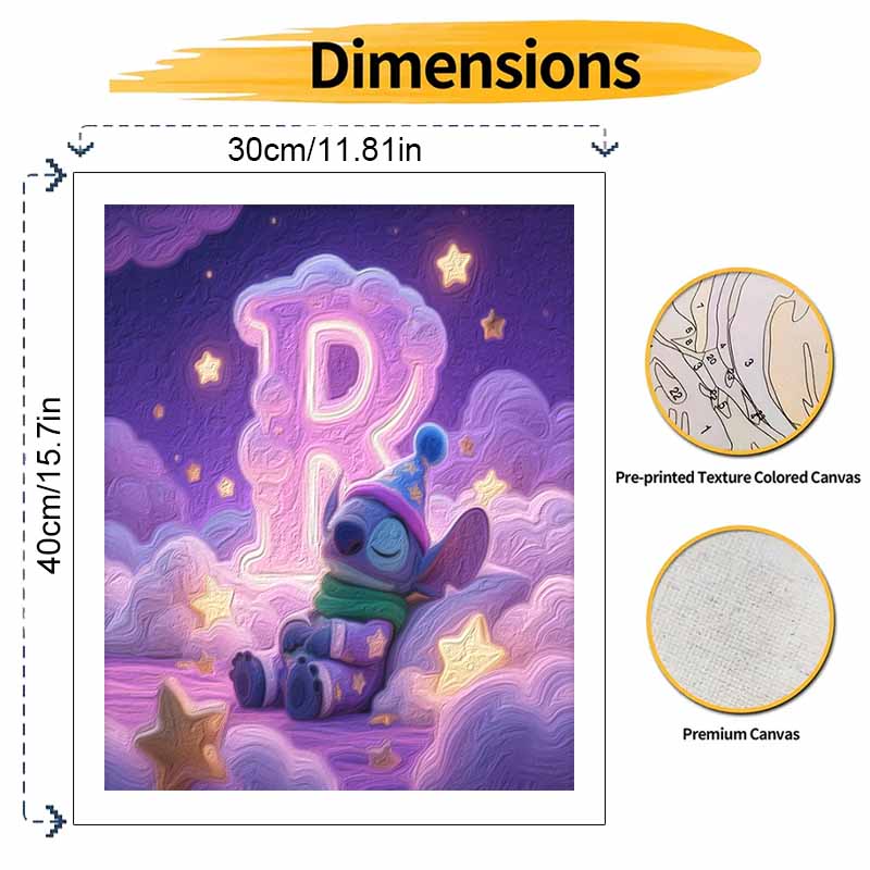 Disney Набор для рисования маслом Stitch Буква R, набор для рисования своими руками, домашнее настенное украшение, милый дизайн со спящей звездной ночью