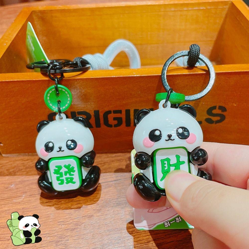 Cartoon Mahjong Panda Pendant Good Luck Fingertip Button Key Ring Panda Keyboard Keychain  Couple