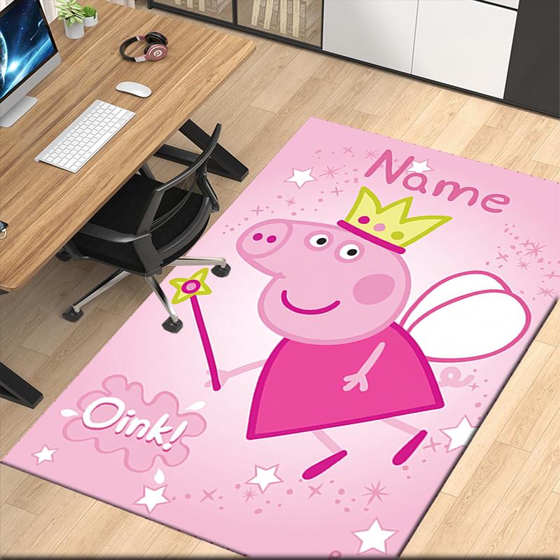 Custom Name Peppa Pig Printed Carpet Rug For Office Chair Living Room Bedroom Kitchen Room Decor Gifts