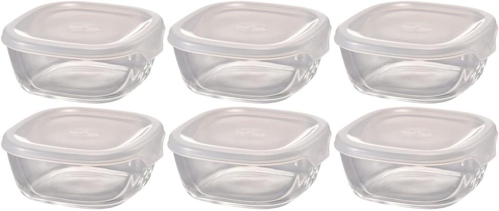 Hario Сделано в Японии Стеклянный квадратный контейнер для хранения 250 мл BUONO kitchen Набор из 6 прозрачных термостойких контейнеров, KST-25-TW