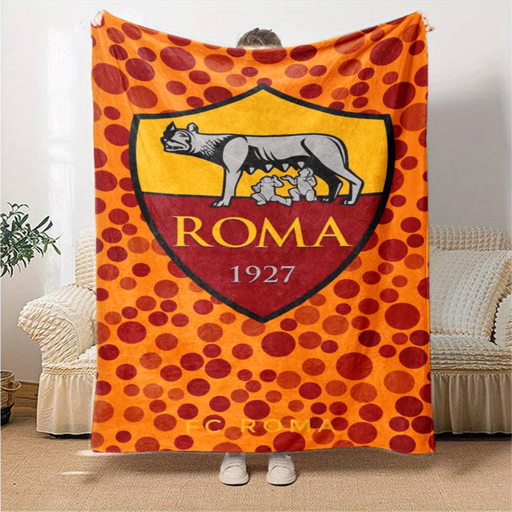 AS Roma Logo Print Flannel Blanket High Quality Warm Comfortable Cover for All Seasons Perfect for Gifts Home Decor