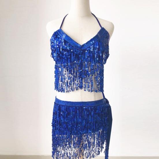 Костюм танцовщицы живота Топ-бра с пайетками и кисточками с бахромой и поясным платком Комплект Сверкающий костюм для рейв-вечеринки для женщин и девушек