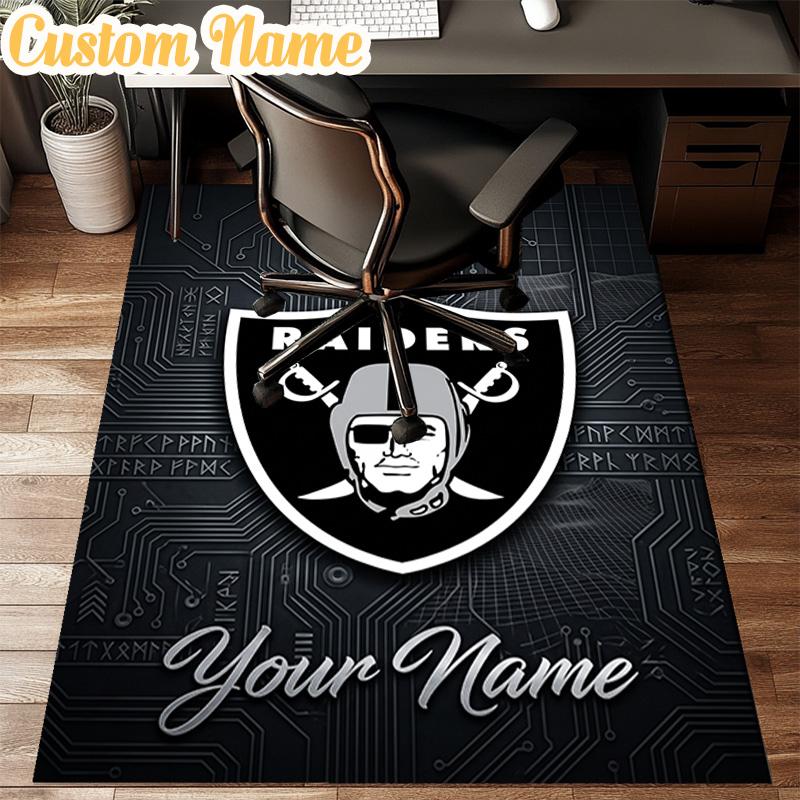 Custom Name Raiders Team Logo Design Rug Office Rug Chair Mat Non Slip Carpet Rugs for Bedrooms Dining Room Living Room Home Decor gifts