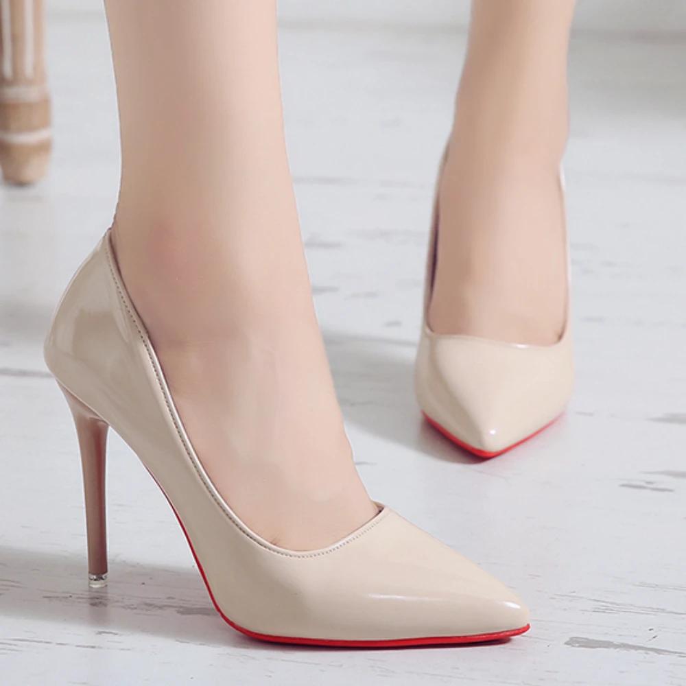 Plus Size Women Shoes Fashion Pointed Toe Platform Heels Patent Leather Dress High Heels Women Pumps Mary Jane Shoes Red Heels
