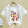 Fashion Labubu White Children's T-shirt Cute Cartoon Girl Round Neck Short Sleeved Clothes New Comfortable Loose Children's Top