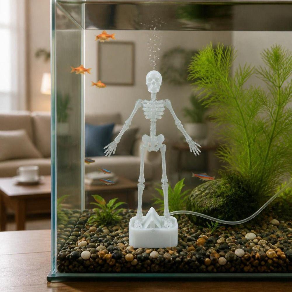 3D Printed Dancing Skeleton Aquarium Bubbler Movable Oxygen Skeleton Halloween Decor