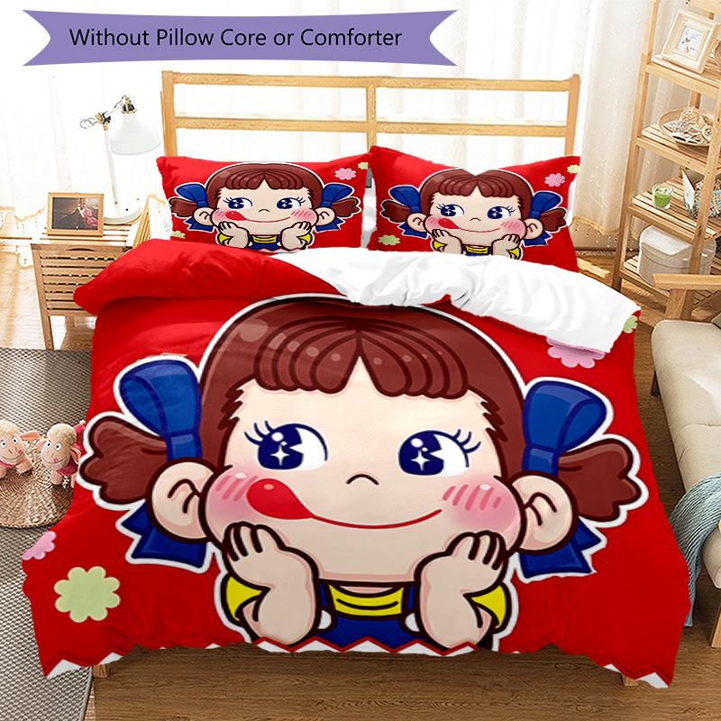 3pcs Peko Chan pattern bedding set duvet cover set includes duvet cover &pillowcases, perfect all season bedroom decoration & gift