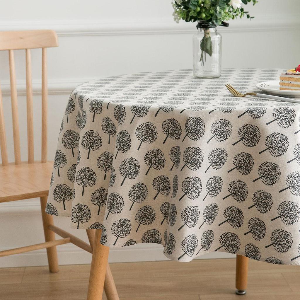 Скатерть из хлопка и льна в скандинавском стиле с принтом дерева для маленьких круглых столов