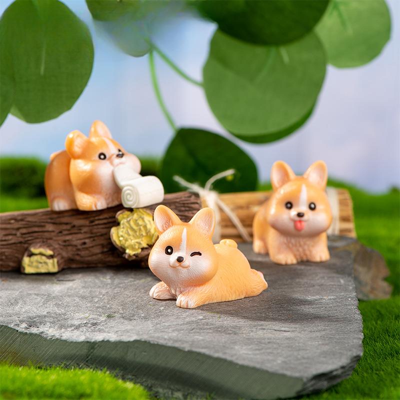 Микропейзаж смоляное украшение мультфильм милая собака корги животное украшение офисный рабочий стол автомобиль украшение дома