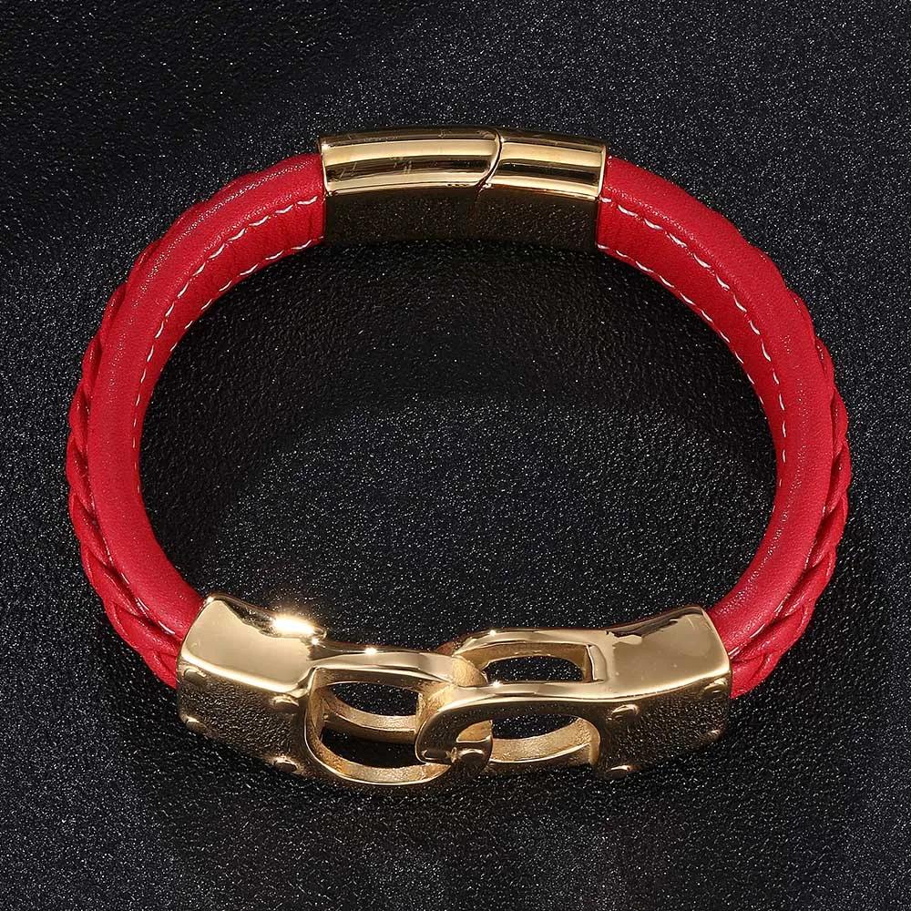 Панк-красный плетеный кожаный браслет из нержавеющей стали наручники браслеты пряжка браслет ювелирные изделия подарки