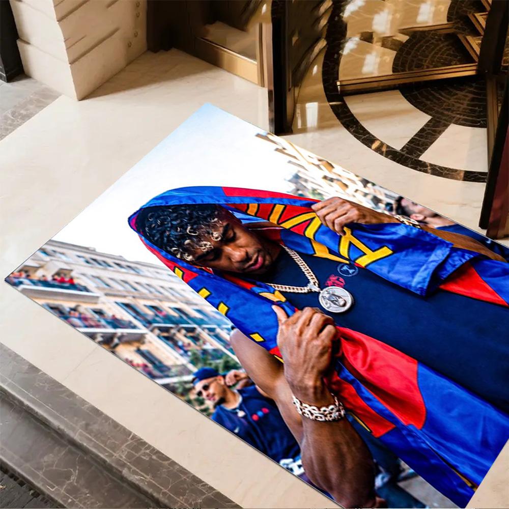 Lamine Yamal's Barcelona Player Action Floor Mat Design for Balcony Dormitory Game Room Foyer Anti-slip Rug Anime Office Decor Spiritual Gift