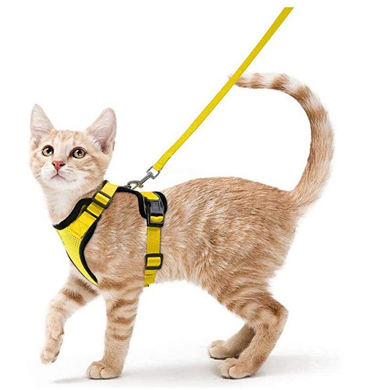 Легкоуправляемая, защищенная от побега шлейка-жилет для кошек с поводком - Мягкие регулируемые жилеты для прогулок с кошками MXQQY01