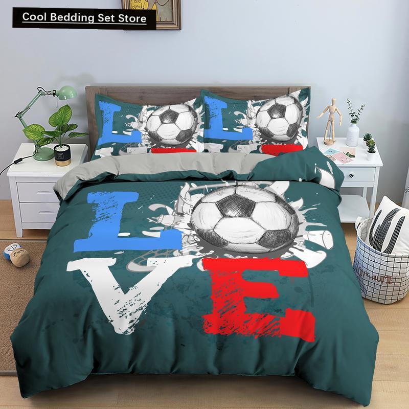 Футбольный Постельный Комплект С Принтом Наволочка Пододеяльник Футбольные Пододеяльники Домашний Текстиль Размер Квин Кинг Спортивная Тематика Пододеяльник
