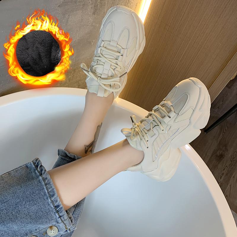 Кроссовки на шнуровке, черно-белые повседневные кожаные дышащие спортивные туфли на толстой подошве, весна-осень, новинка для женщин