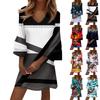 Women's Fashion Temperament Elegant Fresh Printed V-Neck 3/4 Sleeves Dress