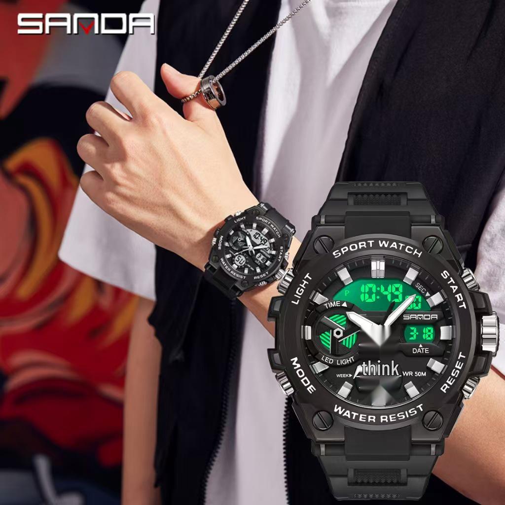 Sanda Men's Multifunctional Waterproof Luminous Military-Style Outdoor Sports Electronic Watch
