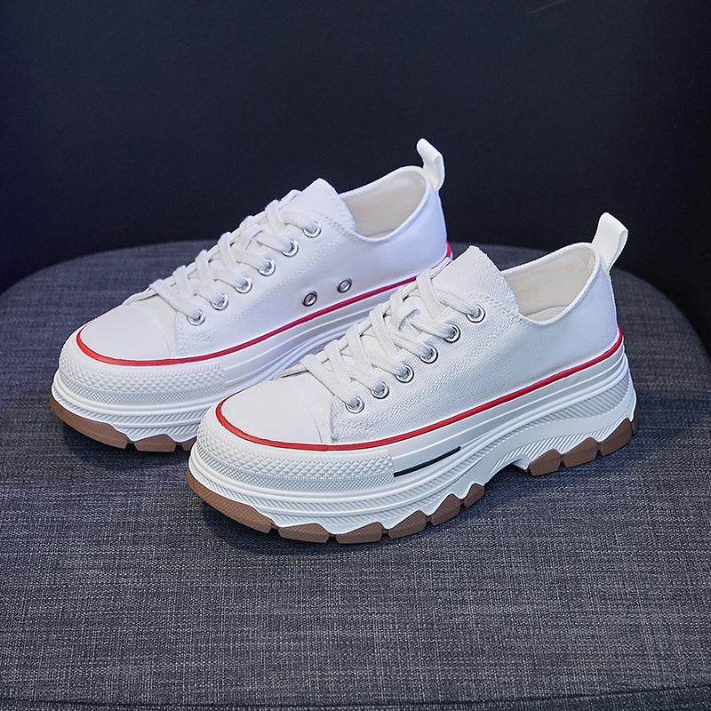 Модная корейская парусиновая обувь для женщин 2024 года, горячая распродажа, дышащая модная обувь на платформе, повседневная обувь с толстой подошвой, кроссовки для женщин