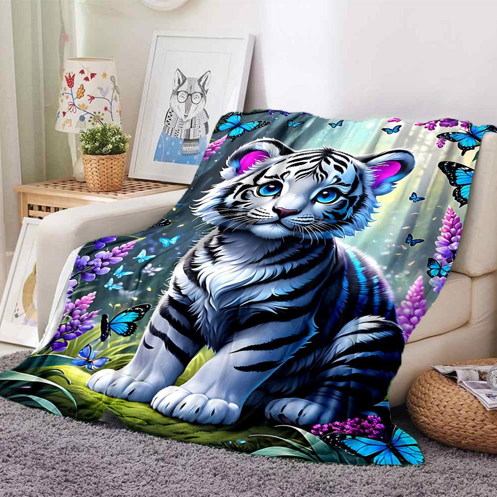 1pc Tiger Cub Blanket Lightweight Flannel Blanket Throw Blanket For Sofa, Bed, Travel, Camping, Livingroom, Office yy251015188