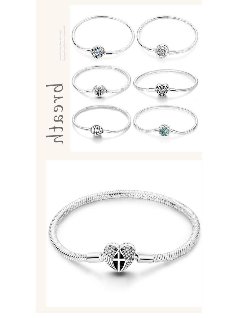 925 Silver Plated Woven Heart Snake Bone Bracelet - Fashionable DIY Beaded Handmade Design