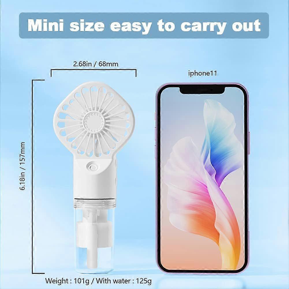 Handheld Fan Misting Fan, Portable Mini Water Fan, 4 Adjustable Speed, Visible Water Tank(White) less