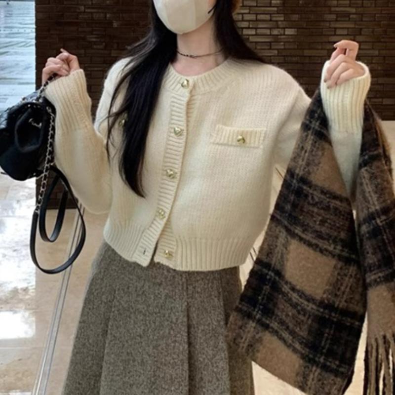 Autumn New Round Neck Solid Women's Sweater Jacket Fashion Winter Long Sleeve Casual Knitted Cardigan Women Elegant Slim Fit Warm Cardigans Tops 24847