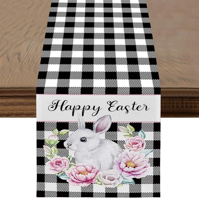 Пасхальный кролик, дорожка для стола, льняное покрытие для стола, праздничная вечеринка, декор обеденного стола