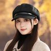 Leather Buckle Duck Tongue Octagonal Hat Autumn Hat Women's Big Head Circumference Showing Face Small Beret Advanced Painter Hat