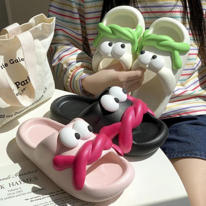 Fashion Platform Slippers Women Home Flats Cute Cartoon Designer Shoes House Summer Funny Casual Slippers New Fashion Footwear Open Toe