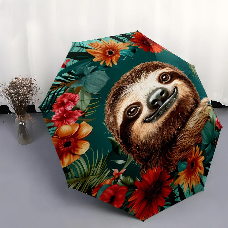 Sloth Floral Theme 8 Bone Hand Automatic Folding Umbrella, Compact and Portable Design, A Perfect Gift for Birthday, Christmas or Business U