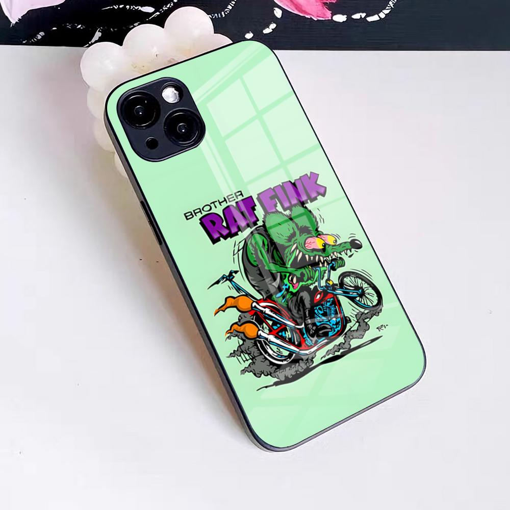 Забавный чехол для телефона Rat Fink для IPhone 17 Pro Max 16 15 14 Pro Max 13 11 X Xs Xr 8 7Plus Стеклянная крышка
