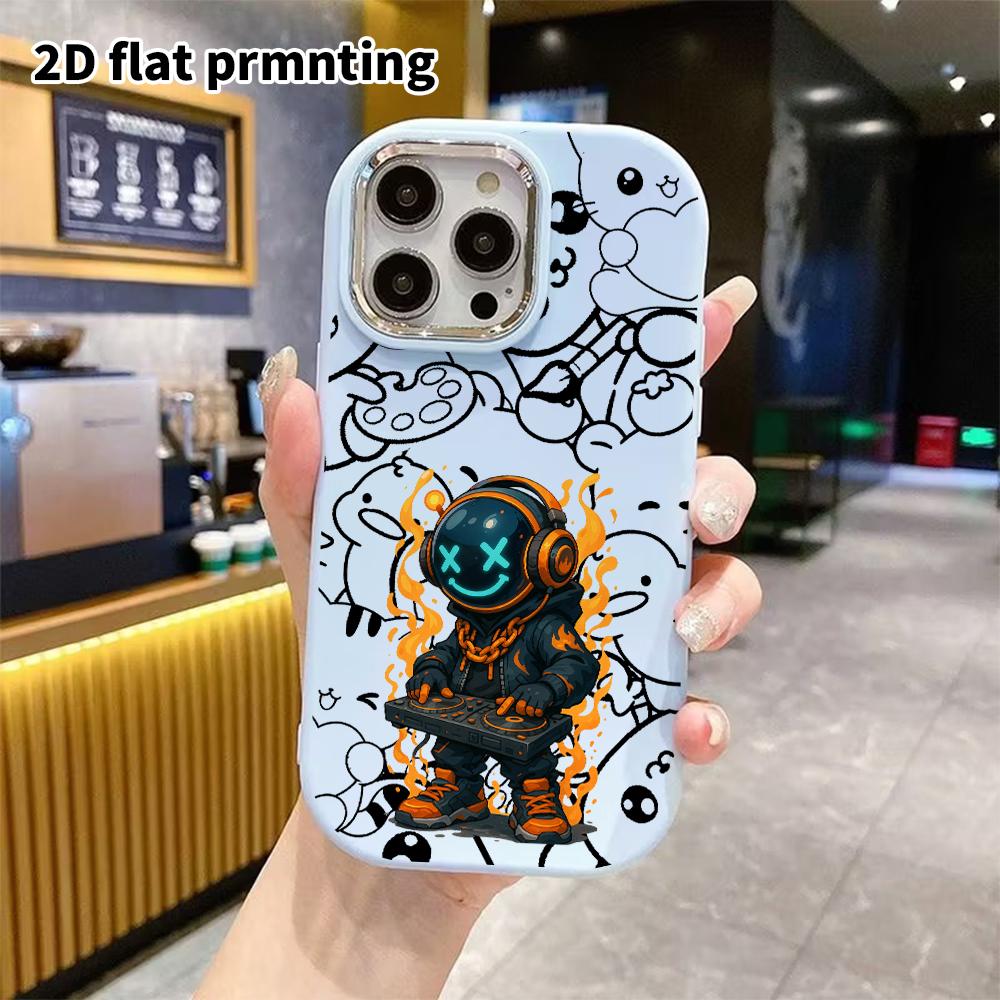 Phone Case: 2D flat, suitable for iPhone 18, 17, 16, 15, 14, 13 Pro protective cases, cyber helmet person, perfect Christmas and Halloween holiday gif