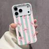Для iPhone 16 Pro Max Матовый Полуполосатый Чехол-бампер с Бантом для IPhone 16e 15 14 13 12 11 Pro 16 Plus Air Cover Funda