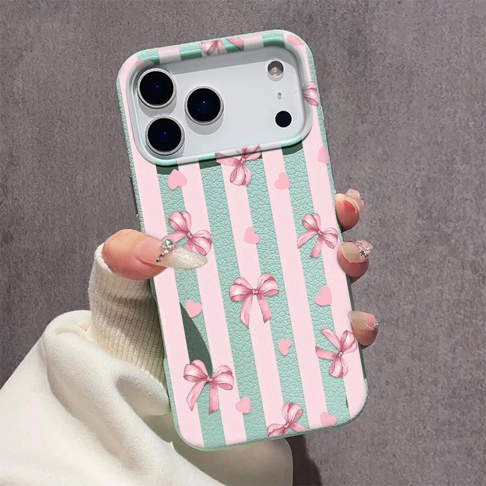 Для iPhone 16 Pro Max Матовый Полуполосатый Чехол-бампер с Бантом для IPhone 16e 15 14 13 12 11 Pro 16 Plus Air Cover Funda