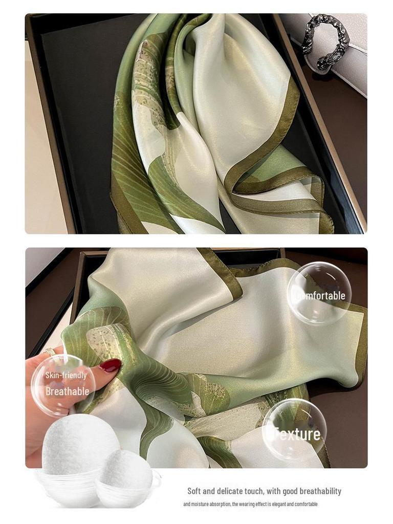 Hangzhou 100% Mulberry Silk Floral Lotus Women's Scarf, 53cm Square Shawl