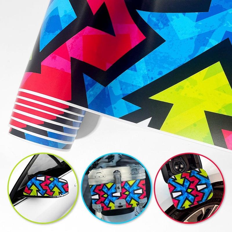 1Roll Creative Graffiti Geometric Pattern Car Film Modification Motorcycle Bicycle Skateboard Boat Waterproof Vinyl Wrapping