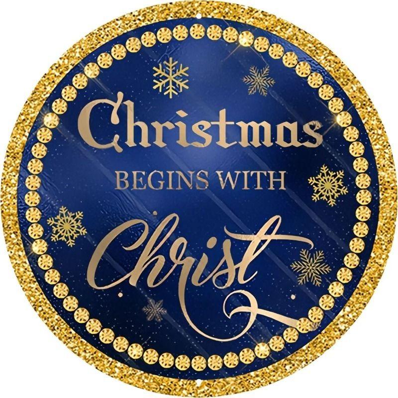 Witch Broom Halloween Sign, Round Aluminum Wall Plaque 20x20cm