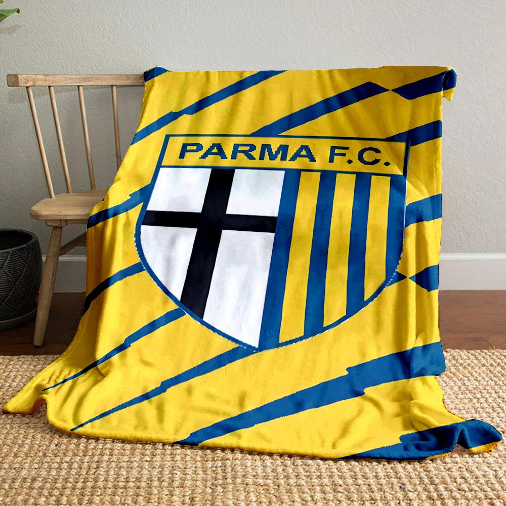 Parma F.C. Logo on Yellow Stripes Patterned blanket, flannel, suitable for all seasons, home decor, warm and cozy